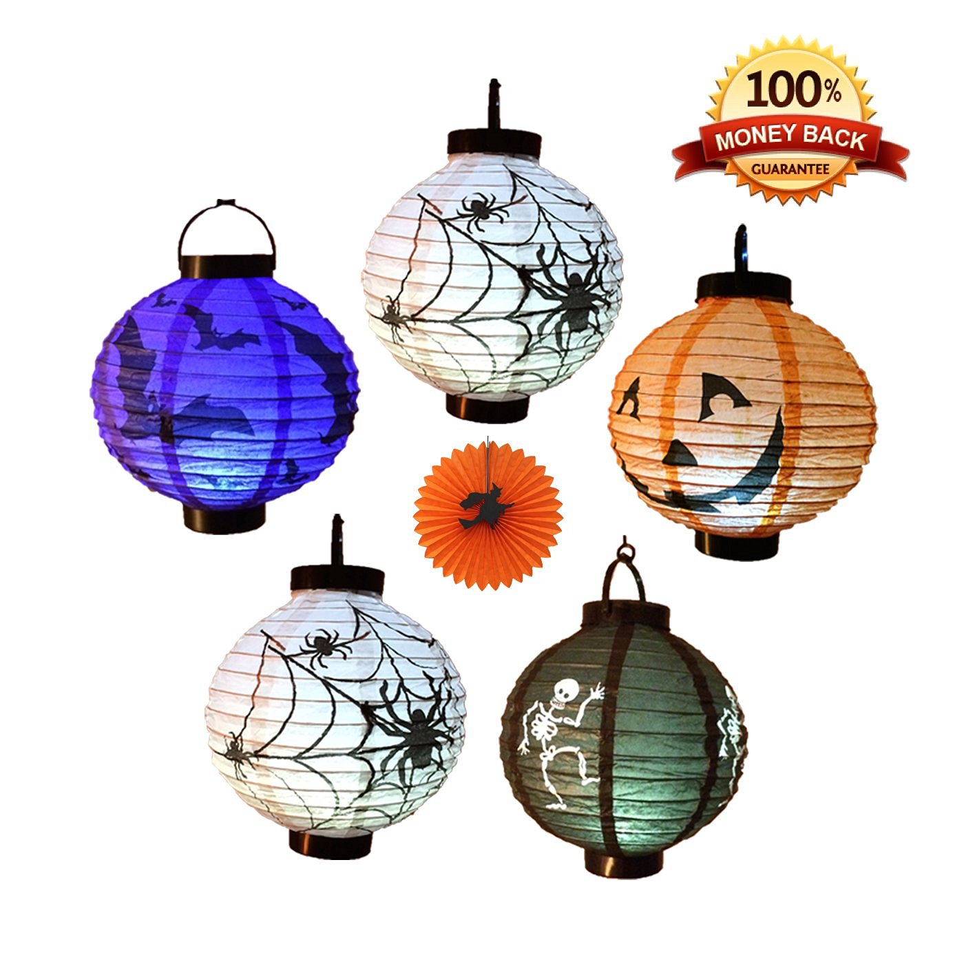 Halloween Decorations Paper Lanterns with LED Lights – Pack of 5 – Just $16.99!