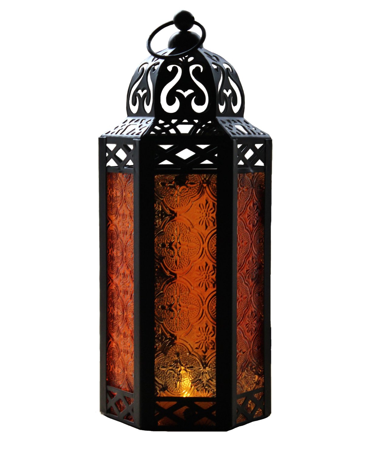 Amber Glass Hexagon Moroccan Candle Lantern – Just $15.88!