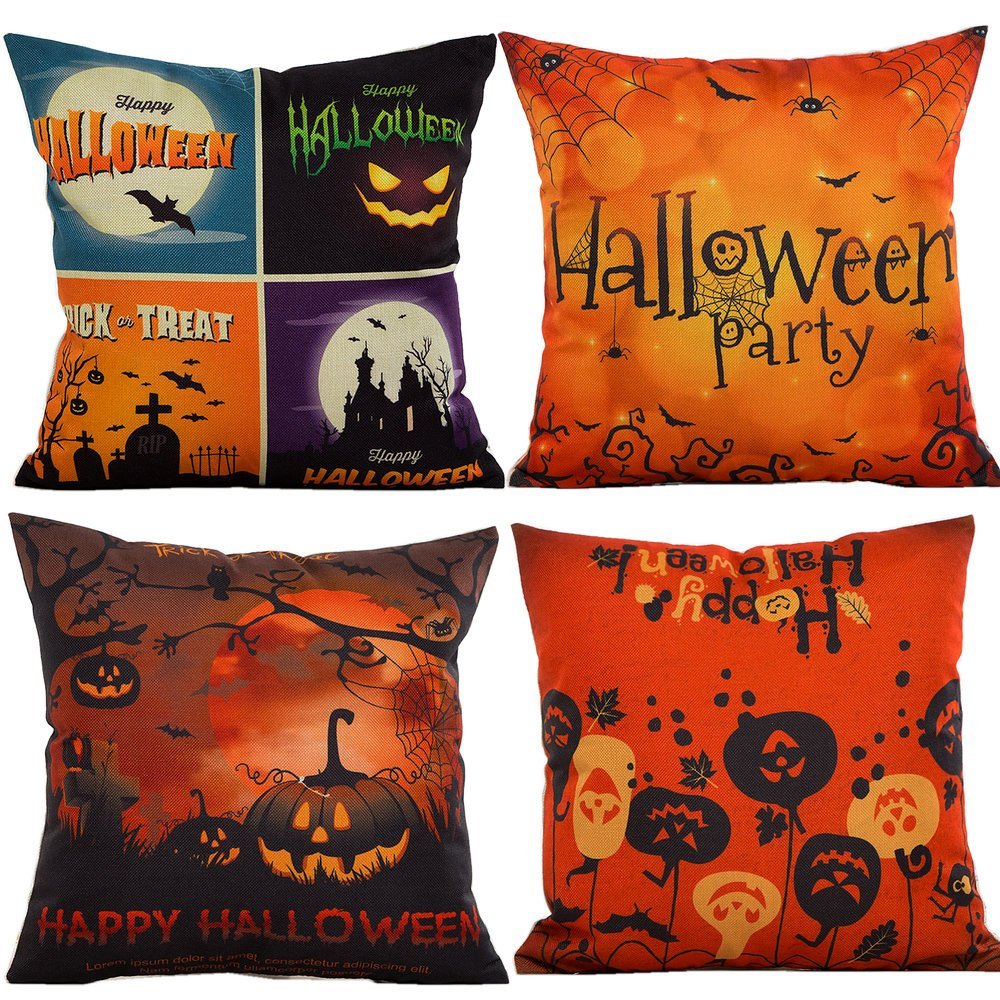 4-Pack Halloween Square Burlap Decorative Pillow Covers – Just $11.98!