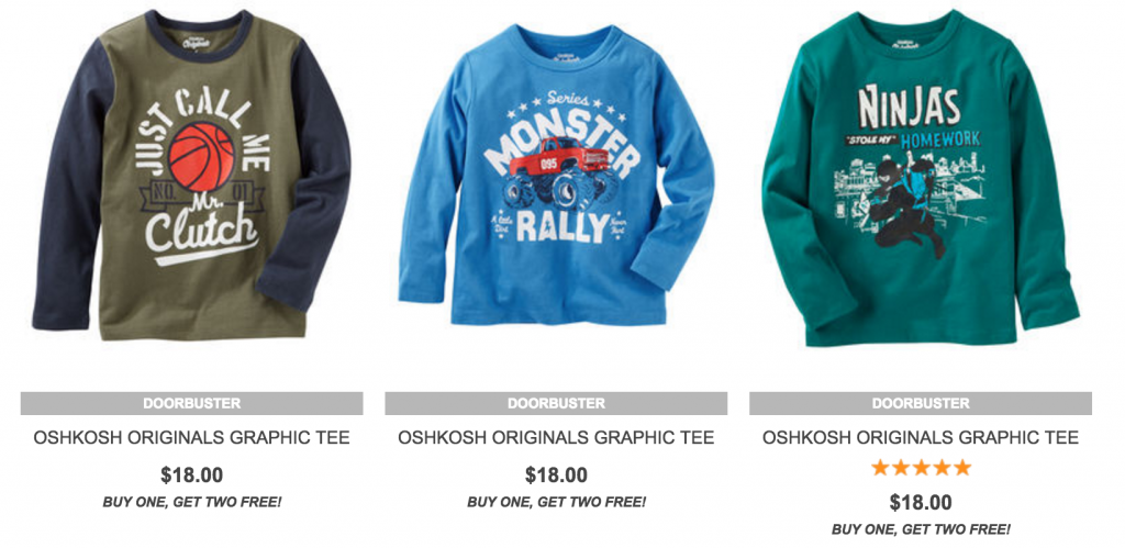 Osk Kosh: Buy One Tee, Get Two FREE! Additional 30% Off Clearance & 50% Off The Entire Store Including Shoes!