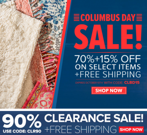 Columbus Day Sale At RUGS USA! FREE Shipping Plus An Additional 15% Off Discounted Rugs & 90% Off Clearance!