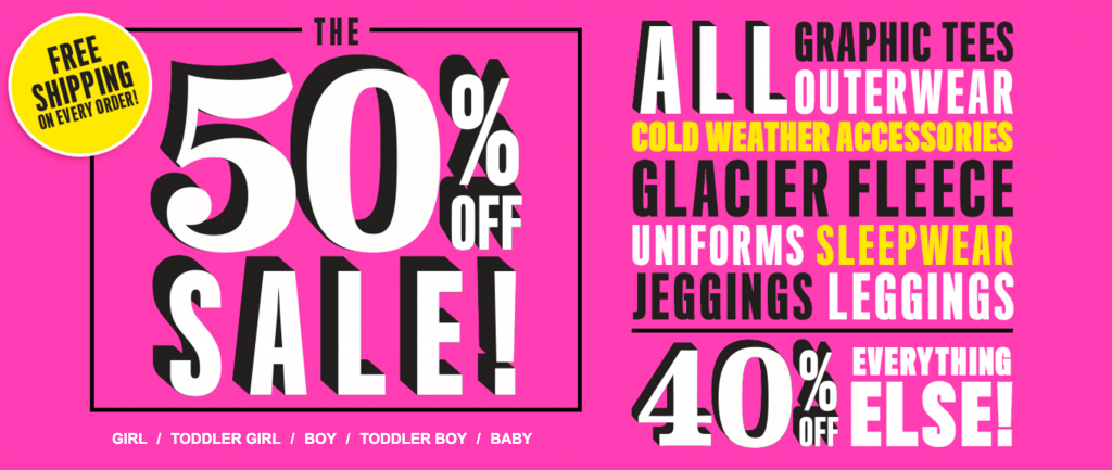 ALL Outerwear, Graphic T’s, Fleece, Leggings, Jeggings, Sleepwear, & Uniforms 50% Off With FREE Shipping at The Children’s Place!