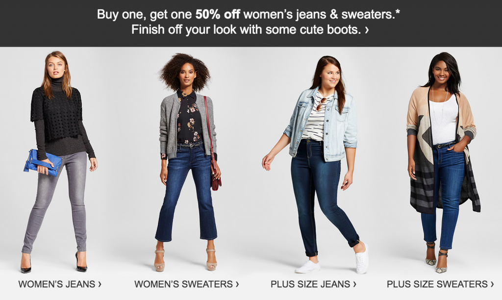 Women’s Jeans & Sweaters Buy One Get One 50% Off At Target!