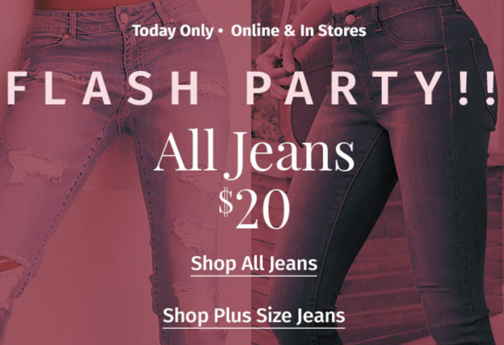 Charlotte Russe: All Jeans $20.00 Today Only!