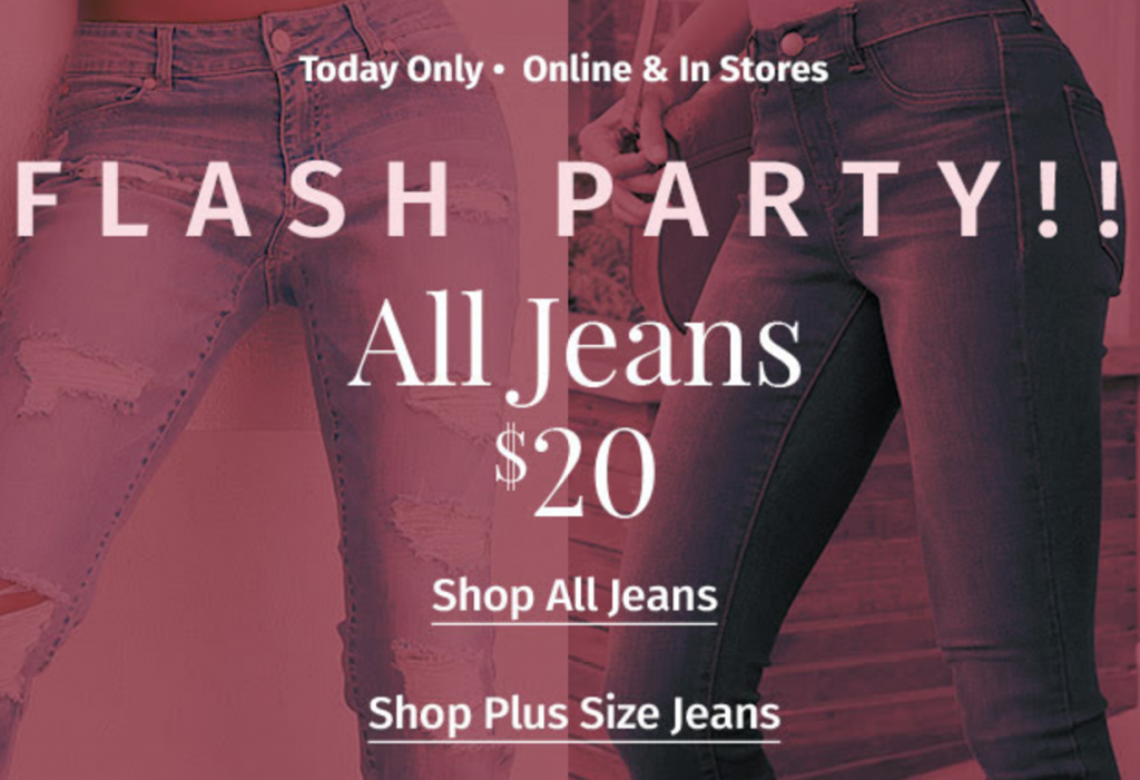 Charlotte Russe: All Jeans $20.00 Today Only! Charlotte Russe: All Jeans $20.00 Today Only!