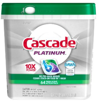 Cascade Platinum ActionPacs Dishwasher Detergent Fresh Scent (64 Count) Only $10.17 Shipped! That’s Only $0.16 each!