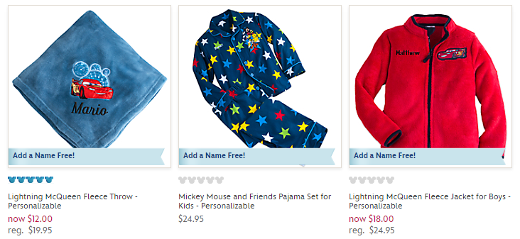The Disney Store: FREE Personalization on Fleece Throws, Ornaments, Outerwear and More! ($5.95 Value for FREE)