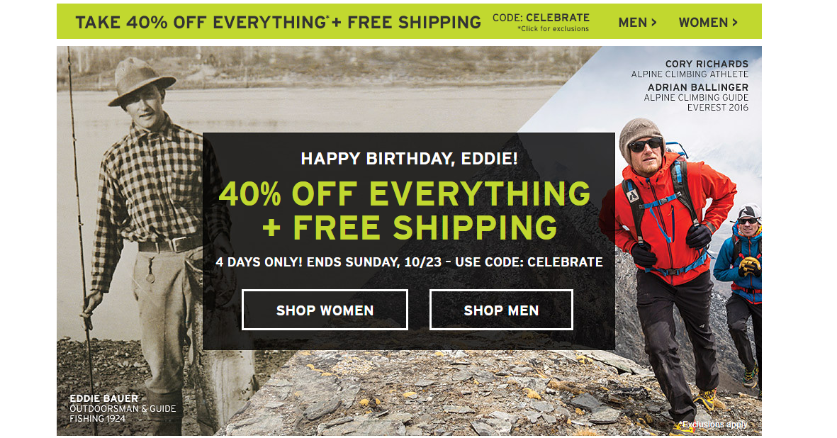 Eddie Bauer Birthday Celebration! Save 40% Off Almost Everything + FREE Shipping!