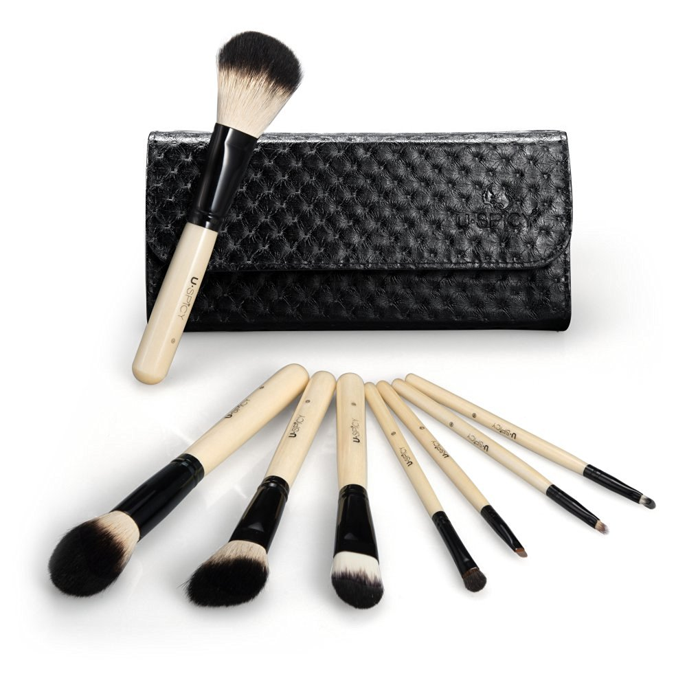 Amazon: USpicy 8 Pieces Wooden Handle Make Up Brush Set Cosmetics Brushes Kit with Travel Pouch Only $9.99! (Reg $29.99)