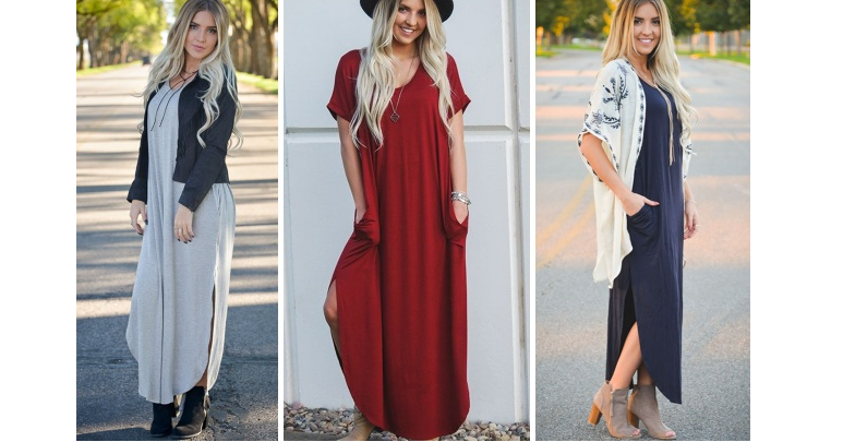 Groopdealz: Short Sleeve Maxi with Pockets (6 Colors) Only $23.99! Perfect for Fall Weather!