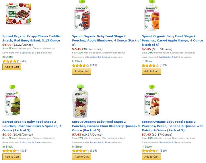 Save an Additional 20% Off Your Sprout Baby Food Purchase! Pouches for as Little as $.90 Each!