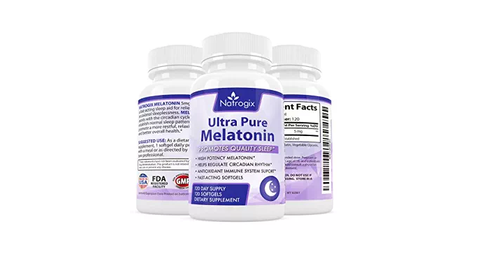 Natural Ultra Pure Melatonin 5mg (4-Month Supply)120 Softgels Only $6.99! (Reg. $12.99)