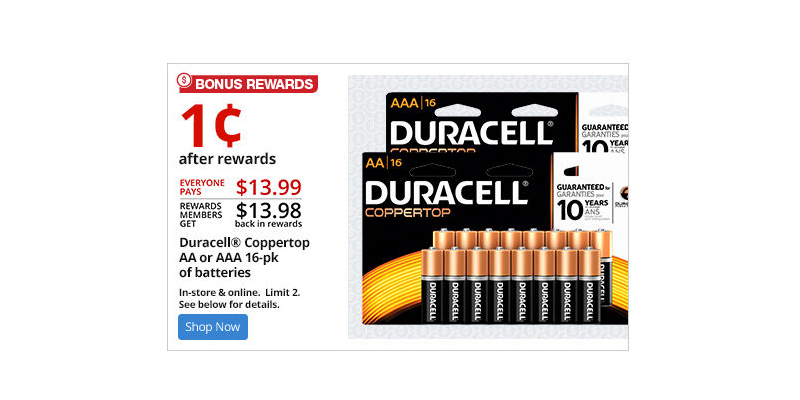 Duracell AA or AAA Coppertop Batteries, 16 ct ONLY 1¢ After Rewards at Office Depot/OfficeMax!