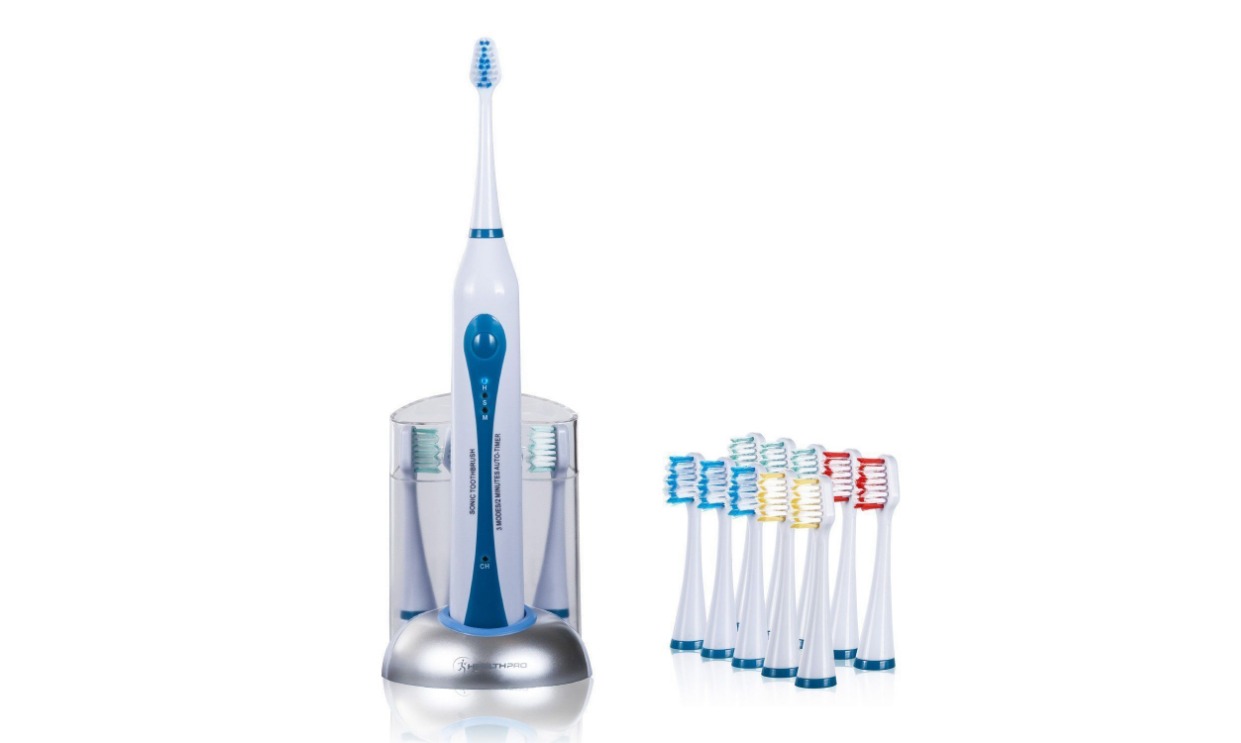 Wellness High Powered Sonic Electric Rechargeable Toothbrush with 10 Brush Heads ONLY $24.99!