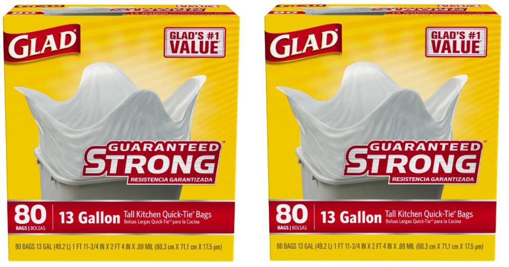 Glad Tall Kitchen Quick-Tie 13 Gallon Trash Bags, 80 ct Only $6.99!
