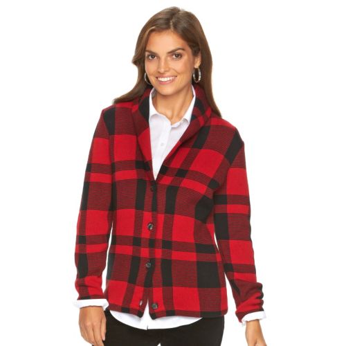 KOHL’S CYBER DAYS SALE! New $10 Off Clothing Code! Stack 3 codes! Women’s Chaps Plaid Sweater Jacket – Just $34.72!