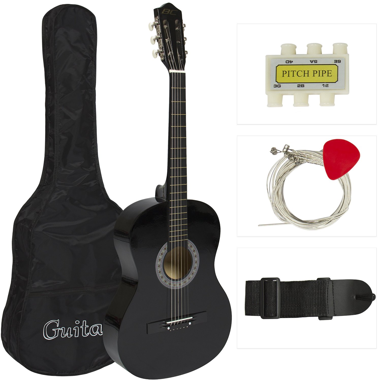 38″ Black Acoustic Guitar Starter Package – Just $34.16!