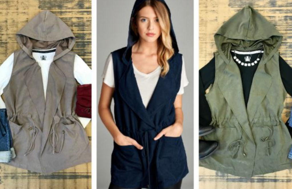 Draped Front Drawstring Vests In Four Colors Perfect For Fall Just $19.99!