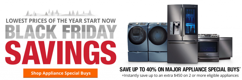 Home Depot:  Black Friday Prices On Appliances! Save Up To 40% & An Extra $450 When You Buy Two!