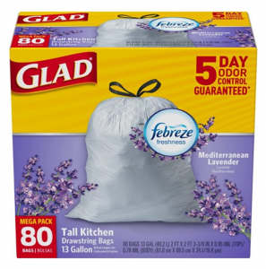 Glad Mediterranean Lavender Febreeze 13 Gallon Tall Kitchen Bags 80-Count Just $9.02!
