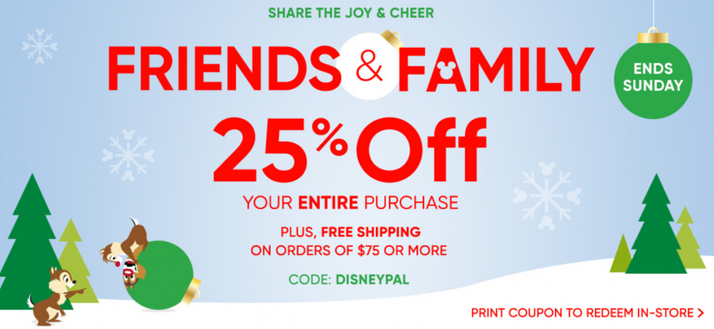 The Disney Store Friends & Family Sale! Take An Additional 25% Off Your Entire Purchase!