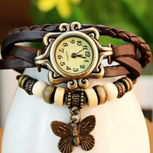 Vintage Style Watch with Butterfly Pendant and Knitting Leather Watch Band Just $1.11 Shipped!