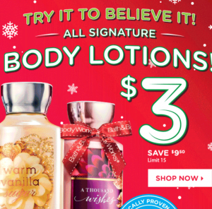 HOT! All Signature Body Lotions Just $3.00 Today Only At Bath & Body Works!