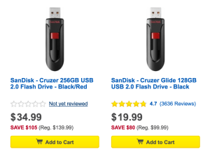 SanDisk Cruzer 256GB or 126GB USB 2.0 Flash Drives As Low As $19.99!