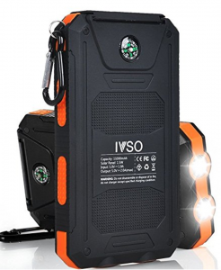 IVSO 11000mAh Solar Charger- Portable Solar Power Bank / Backup External Battery Pack with 2 USB Port +2 LED Light + Carabineer + Compass Just $21.94 Shipped!