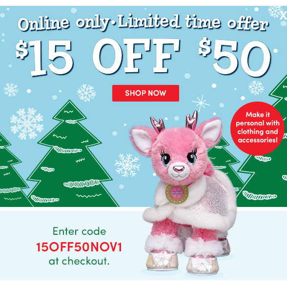 Build-a-Bear: Save $15 Off Your $50 Purchase! Plus, 2 Outfits For Only $10! (Buy Unstuffed & Fill In-Store!)