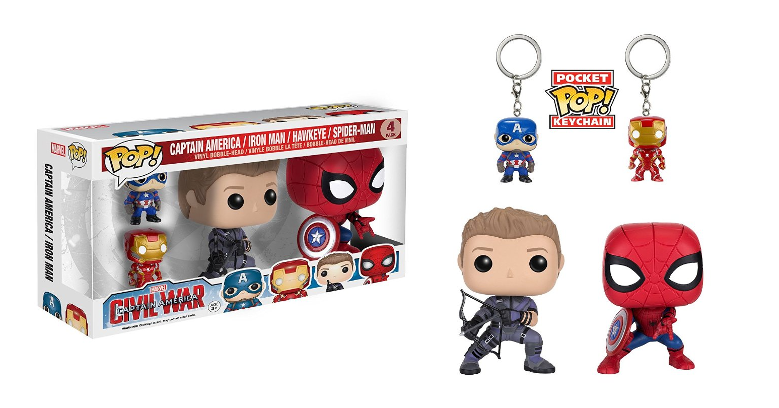 Funko POP Marvel: Civil War Hawkeye Spiderman, Iron Man & Captain America Keychain Just $10.49! (Reg $25.99)