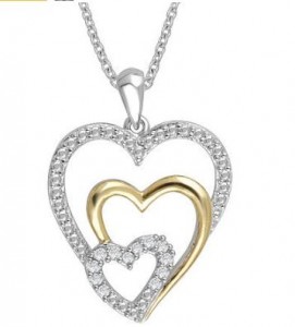 Two-Tone Sterling Silver Diamond Heart Necklace – Only $15.99! (Reg. $99.99)