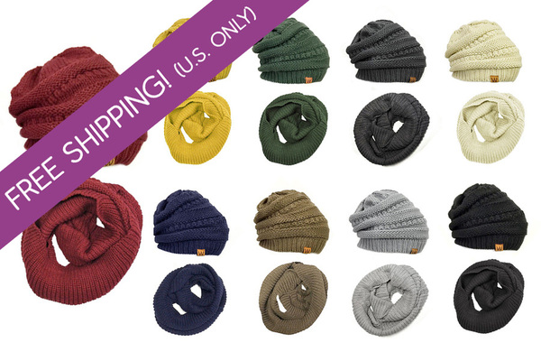 Thick Knitted Infinity Scarf & Slouchy Beanie Set – Just $14.99! Free shipping!