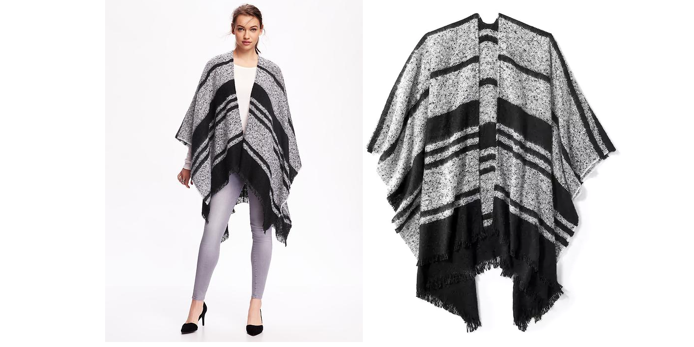 30% Off Old Navy + FREE Shipping on $25 Today ONLY! Textured Striped Poncho Only $10.50!!