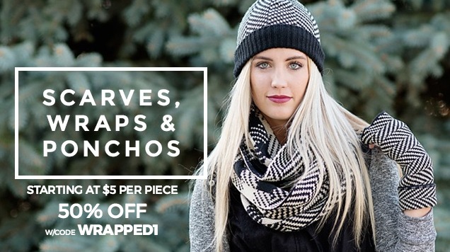 Style Steals – 50% off Scarves, Wraps and Ponchos! Free shipping!