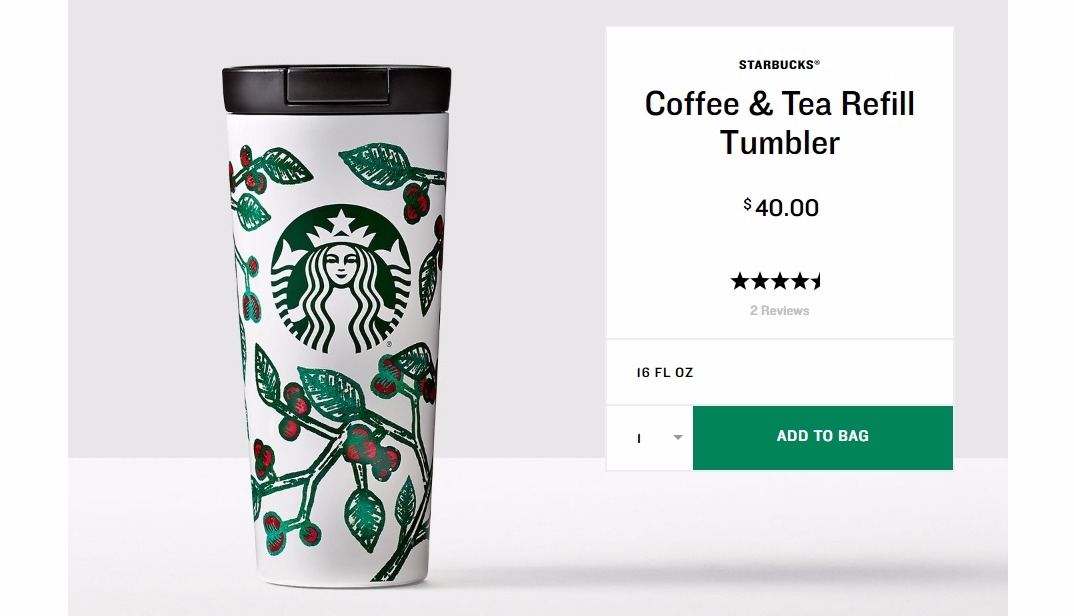 Starbucks Coffee & Tea Refill Tumbler Now Available for $40!! Free Coffee or Tea Every Day in January!