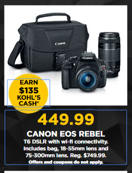 The Kohl’s Black Friday Sale! Canon EOS REBEL T6 DSLR Camera Zoom Kit – Just $449.99 w/ $135 Kohl’s Cash!