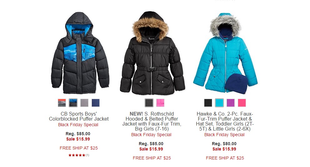 *HOT* Kids’ Puffer Jackets Just $15.99 From Macy’s! Early Back Friday Special + FREE Shipping With $25!!