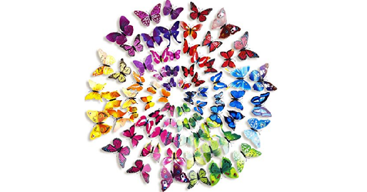 Mudder 6 Colors 3D Butterfly Removable Wall Stickers Decal for Home and Room Decoration (72 Pieces) Only $12.99! (Reg. $22.99) Fun Teen Gift Idea!
