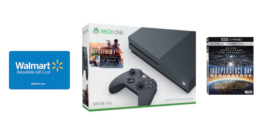 Xbox One S 500GB Console + 4K UltraHD Movie + $20 WalMart Gift Card—$249.00!!