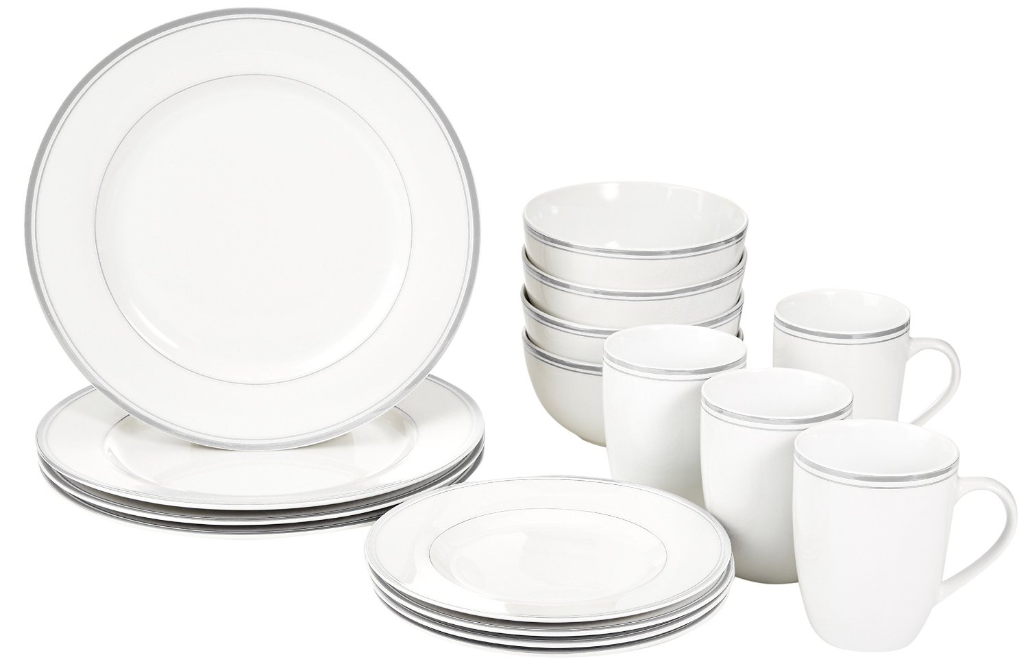 AmazonBasics 16-Piece Cafe Gray Stripe Dinnerware Set – Just $21.80!