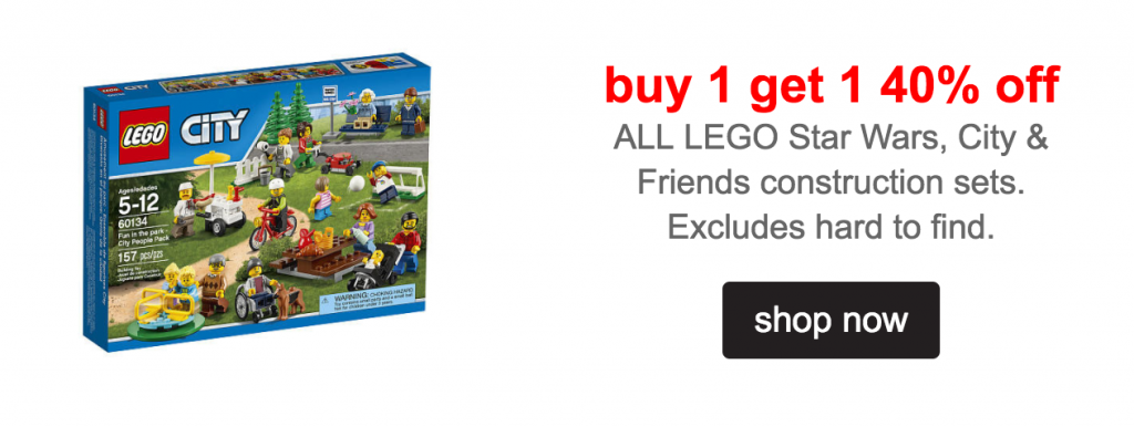 All LEGO Star Wars, City & Friends Construction Sets Buy One Get One 40% Off at Toys R Us Today Only!