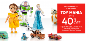 The Disney Store: Toy Mania Up To 40% Off, Figure Play Set $8.00, Classic Dolls $9.00, 25% off Moana & FREE Shipping With Any Moana Purchase!