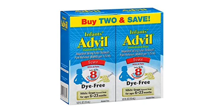 Advil Infants’ Fever Reducer/Pain Reliever Dye-Free, 50mg Ibuprofen (White Grape Flavor, 0.5 fl. oz. Bottle, Pack of 2) Only $5.44 Shipped! That’s Only $2.76 Each!