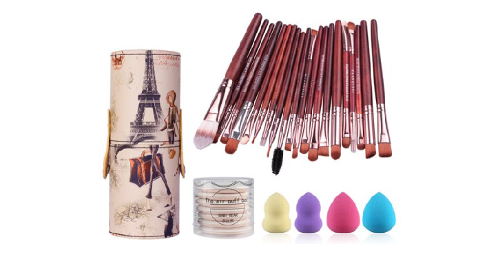 Wow! 20 Piece Makeup Brush Set with Blenders & Brush Holder Only $7.50 Shipped! (Reg. $20.58)