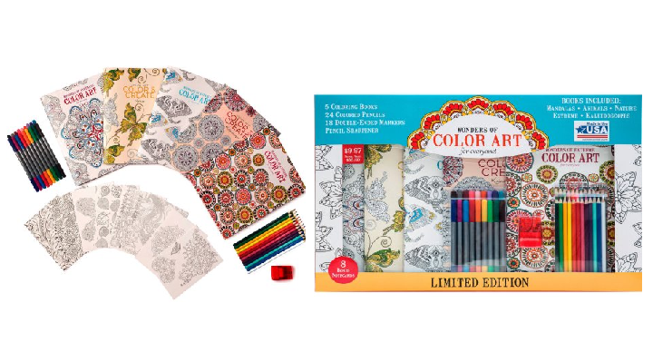 Leisure Arts Wonders of Color Art for Everyone Coloring Kit for only $9.97! ($31 Value) Includes: 5 Coloring Books, Pencils, Markers and more!