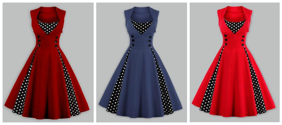 Wow! Plus Size Vintage Polka Dot Panel Swing Dress – Only $8.68!