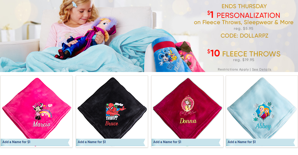 $10.00 Fleece Throws With $1.00 Personalization At The Disney Store!