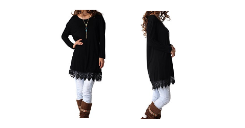 Long Sleeve Tunic with Lace Hemline T-Shirt Dress Only $12.99 Shipped!