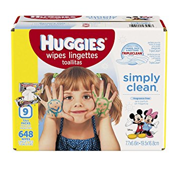 RUN! HUGGIES Simply Clean Baby Wipes, Unscented (648 Total) for only $8.39 Shipped! That’s Only $0.01 per Wipe= Stock up Price!